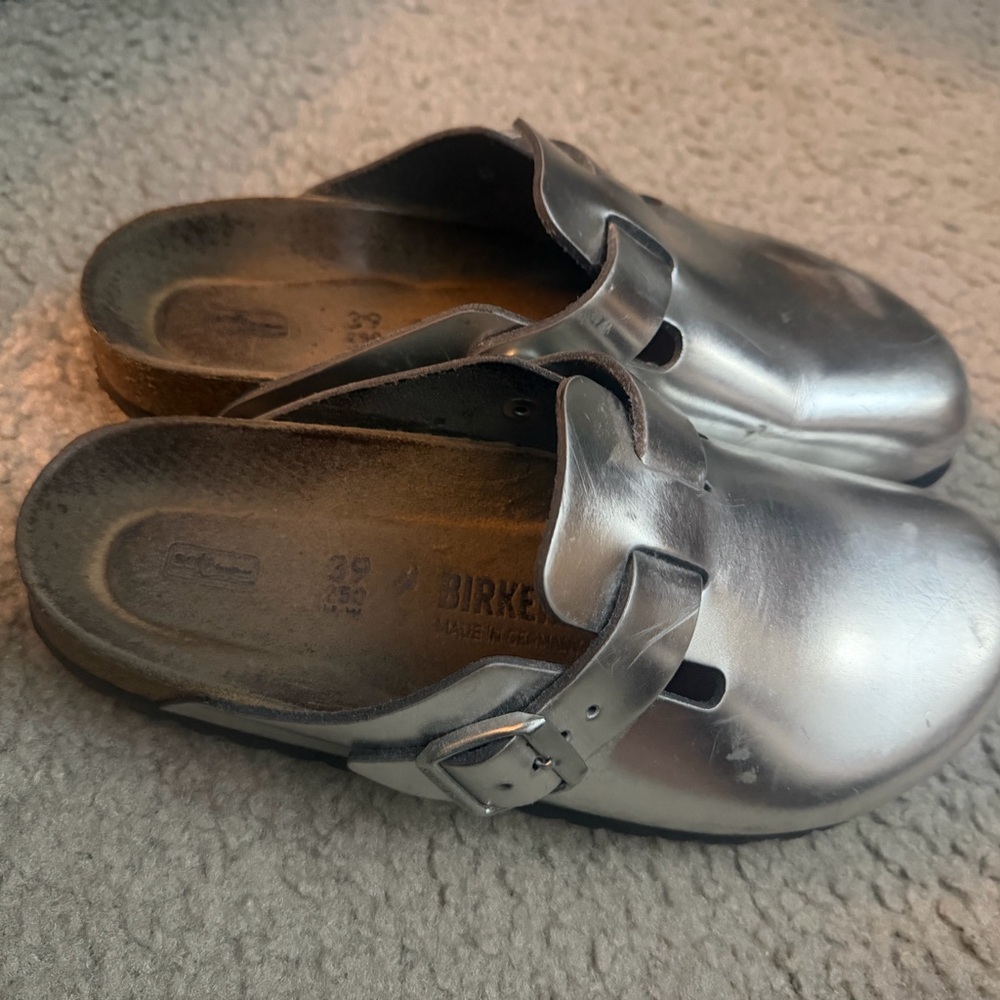Silver Boston Birkenstock Clogs {size 39} - Picture 2 of 3